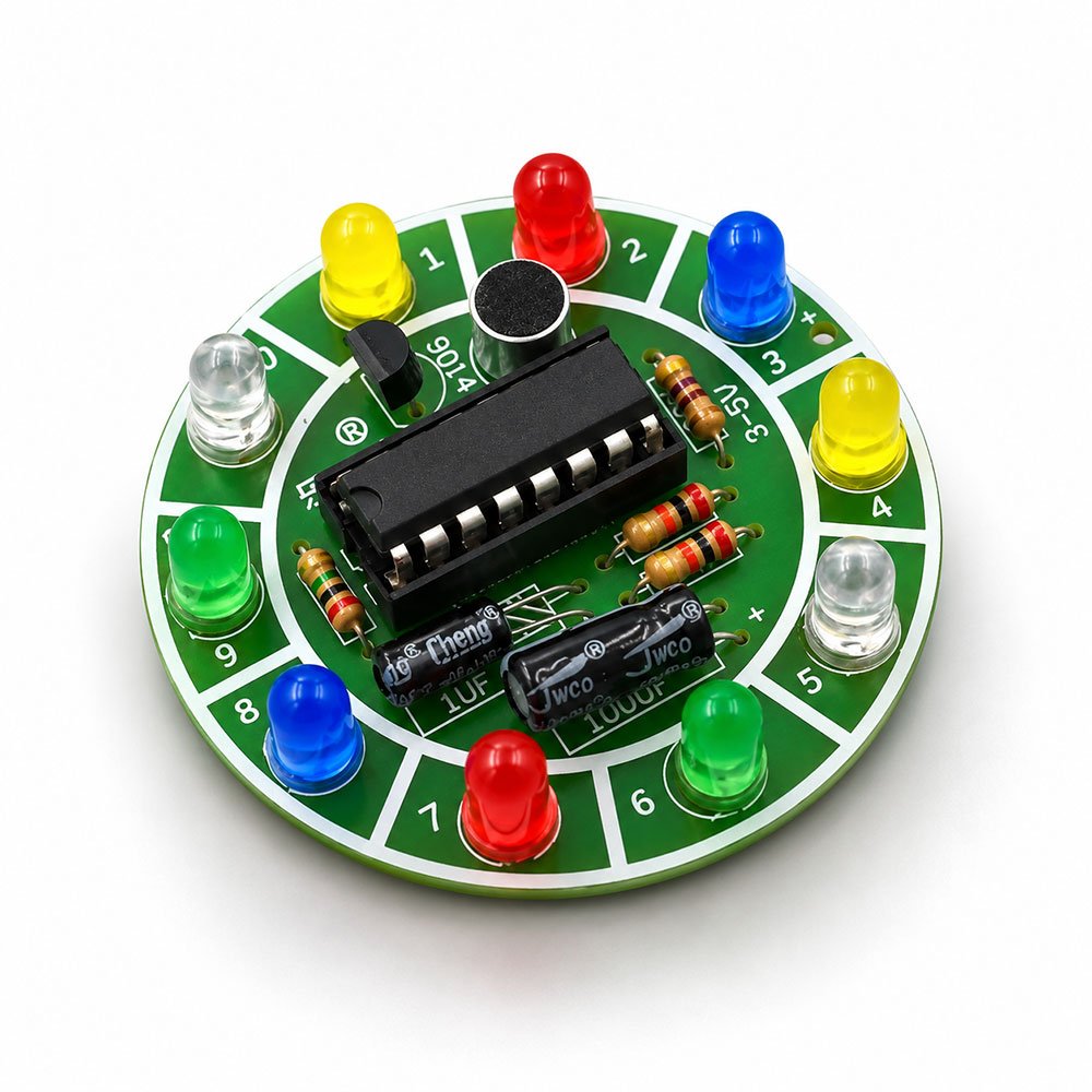 DIY CD4017 Colourful Voice Control Rotating LED Light KIT